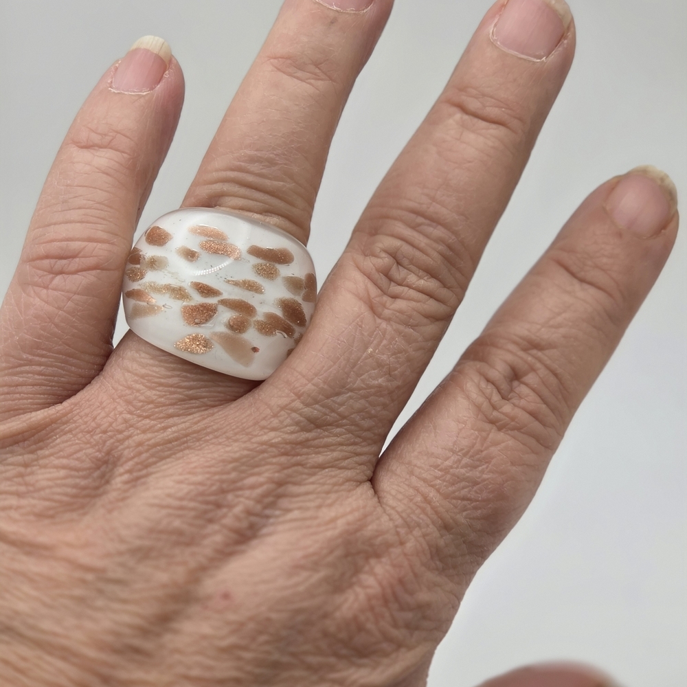 Murano White and Gold Glass Ring #7